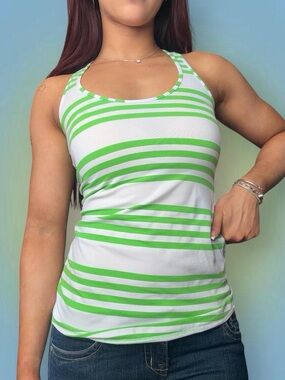 lululemon athletica White Tank Top with Lime Green Stripes